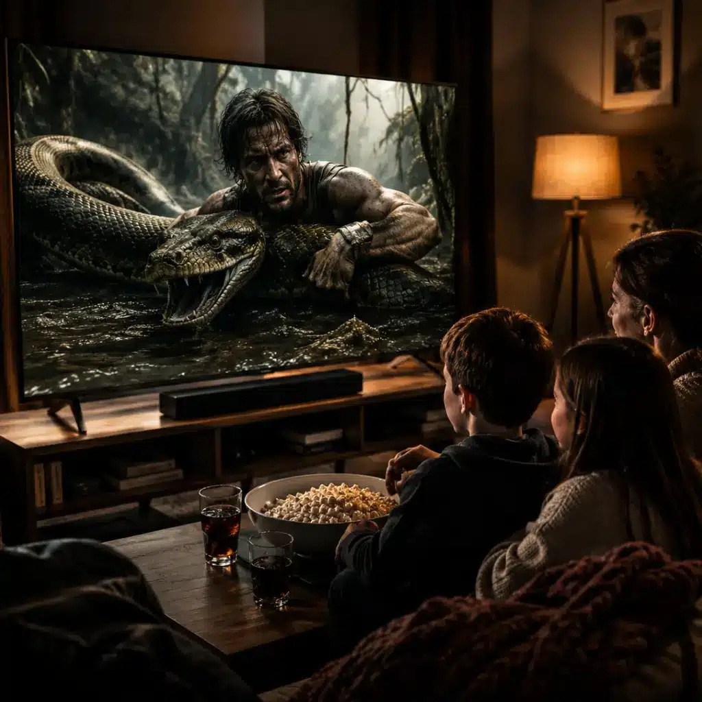 Cinematic Big Screen TV Experience in Modern Living Room